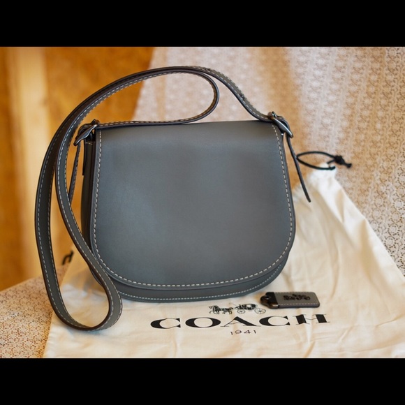 grey leather saddle bag